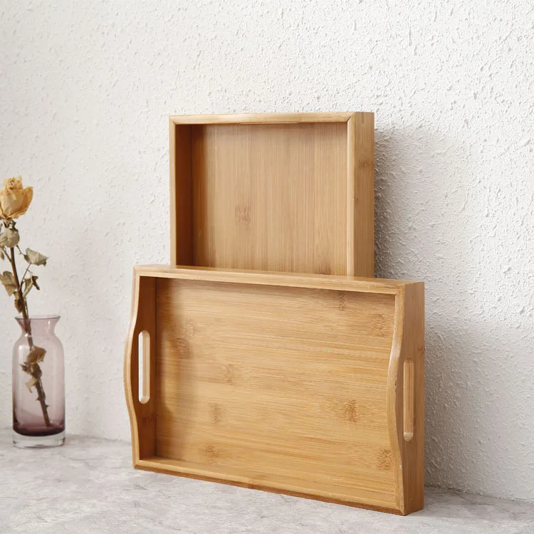 Wholesale Acacia Wood Food Serving Trays Custom Wooden Serving Tray with Handles