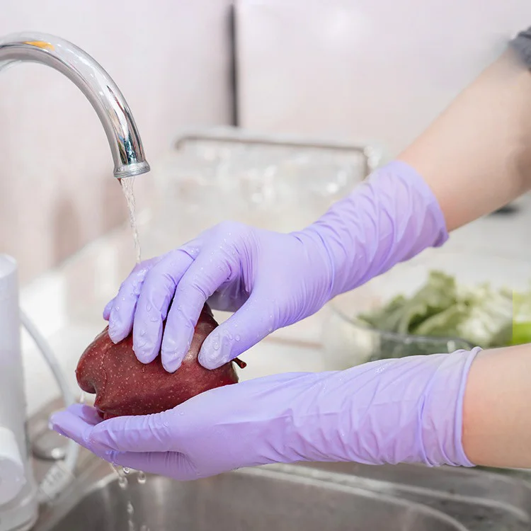 30pcs pack NonToxic Food Grade Long Thick 12inch Purple Powder Free Disposable Household Kitchen Cleansing Nitrile Gloves China