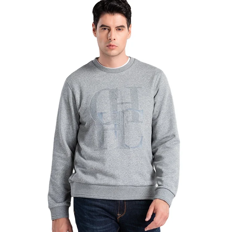 Fashion casual embroidered crewneck sweater loose casual sweater outfit men solid smart casual sweaters