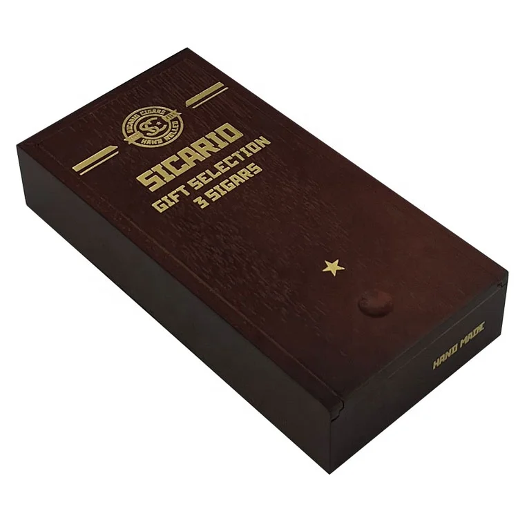 custom design solid wood  cigar box  for 3 cigars