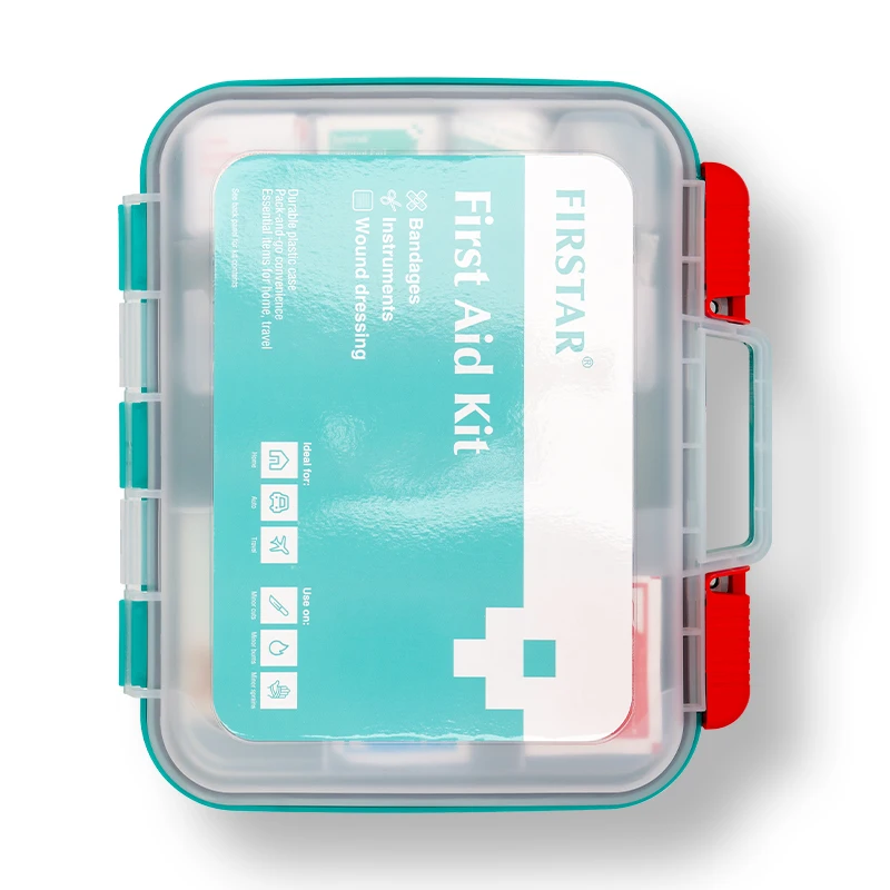 FIRSTAR Custom First Aid Kit Hard Red Case 154 Pieces Premium Medical Supplies for Travel Home Office Camping Workplace Outdoor
