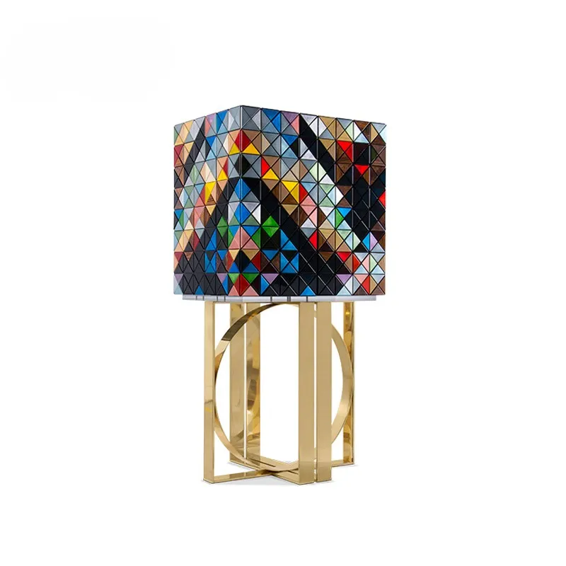 Luxurious modern wooden lockers, designer furniture with gold stainless steel legs for villa hotels