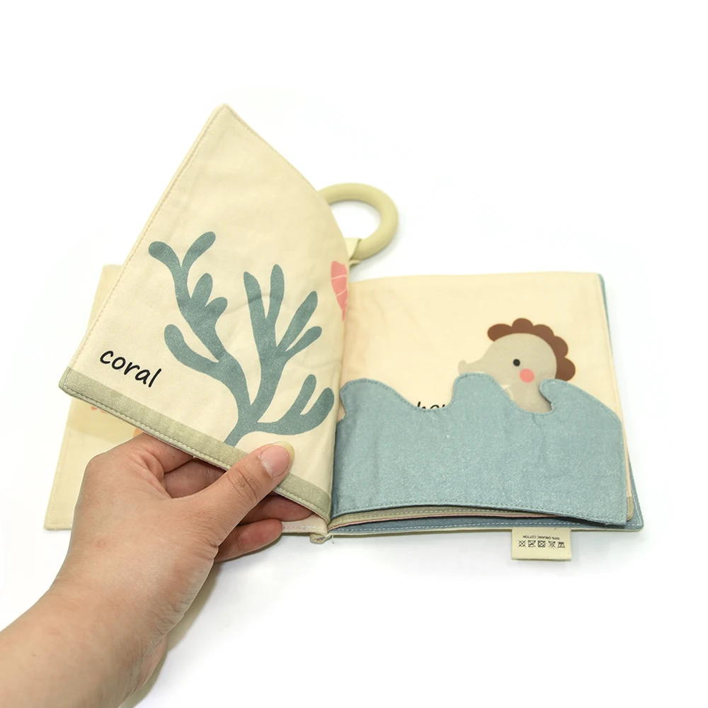 Manufacturer Low MOQ Customize Marine Animal Baby Cloth Book Soft Fabric Baby Plush Book For Baby Toy