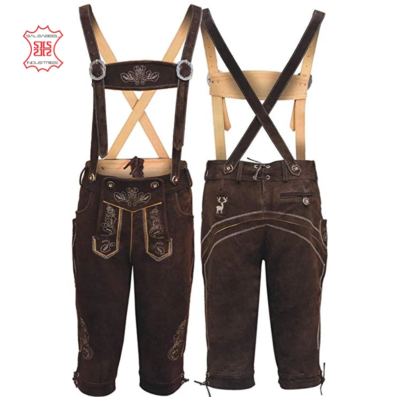 New Bavarian Oktoberfest  German Real Leather with Matching suspenders Short