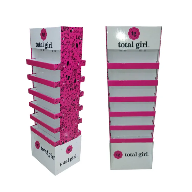 Pink Double Sided Cartons Cardboard Display Stand Snacks Cosmetic Multi Layer Square Display Rack