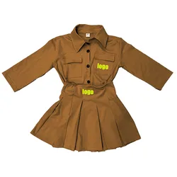 Осенняя рубашка с длинным рукавом для девочек, комплект из 2 предметов, юбка из хлопка, оптовая продажа, фирменный комплект из двух предметов для девочек, детская одежда