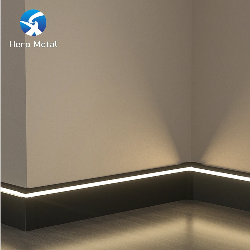 High-End Led Skirting Custom Wire Drawing Hidden Skirting Metal Aluminium Led Light Skirting baseboard for Kitchen