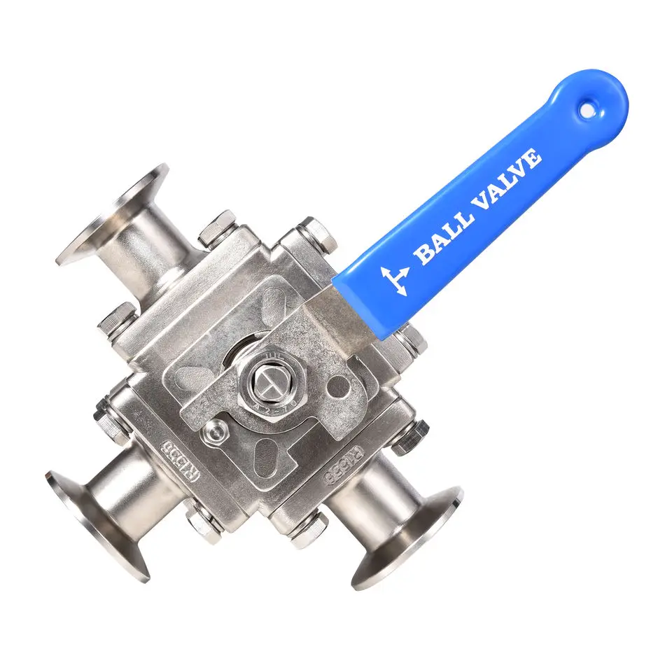 Food Grade Stainless steel SS304 SS316L Tri clamp  3 Way Ball valve 1/2 With T Type full port