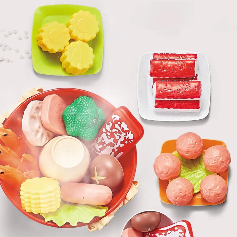 Amazon Hot Sale Surround Stove Hot Pot Play House Toy Girl Kids Mini Simulation Hot Pot Toy Kids Kitchen Emulation Food Set Toy