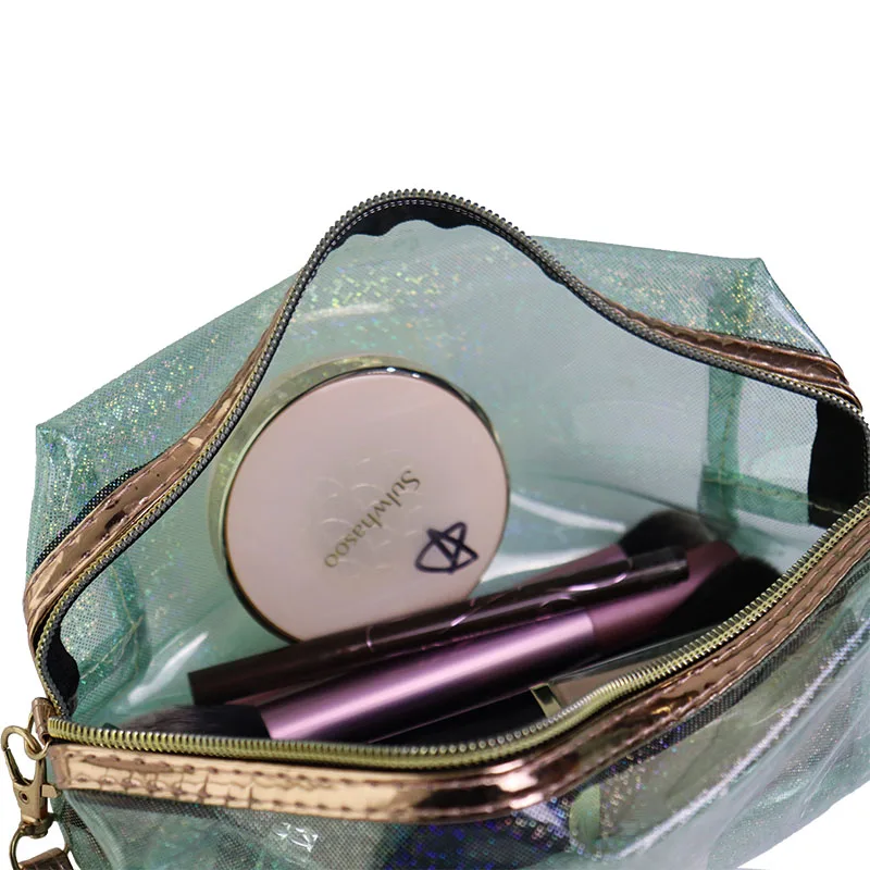 Travel Shiny Glitter PVC Transparent Jelly Make up Pouch Makeup Custom Waterproof Clear Cosmetic Bag