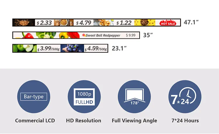 47.1 Inch Shelf Edge Plane Display Screen Advertising Display Machine For Supermarket Shelves