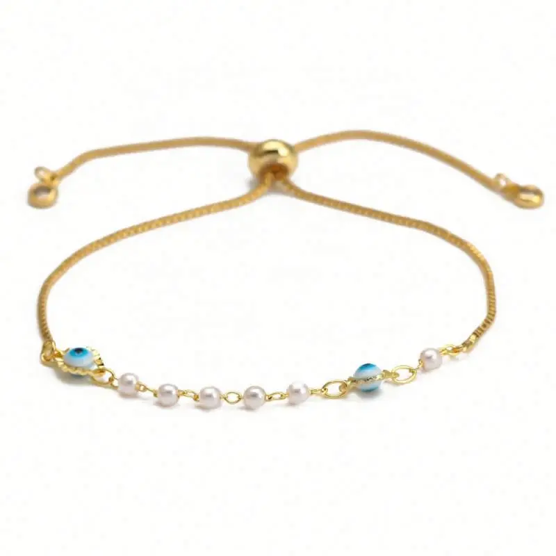 pulsera de mal de ojo Hand Heart Blue Eye Charms Gold Plated Alloy Beach Bracelet Adjustable Chain Level Eye Bracelet