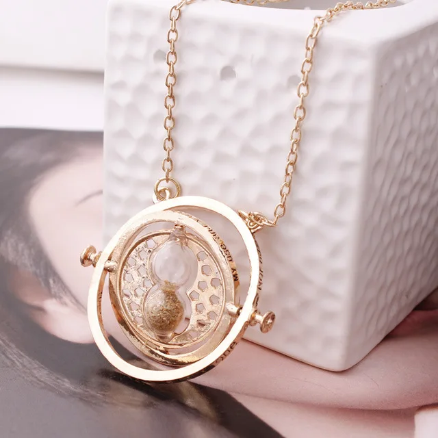 Movies Harry Jewelry Potter Gold Time Turner Necklace Converter Rotating Hourglass Necklace