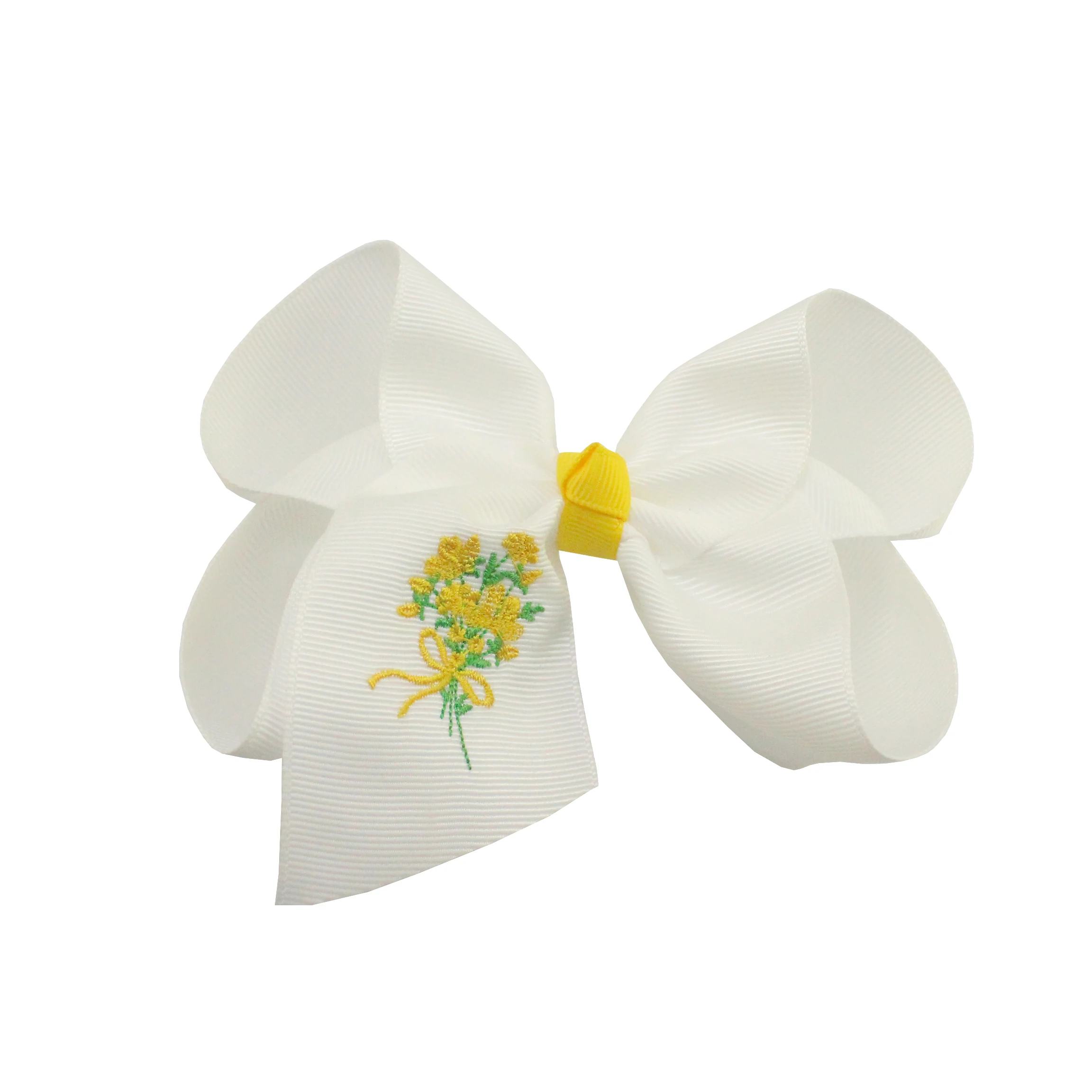 wholesale 5 inch Customizable embroidery hair bows flower  hair clips  for girls