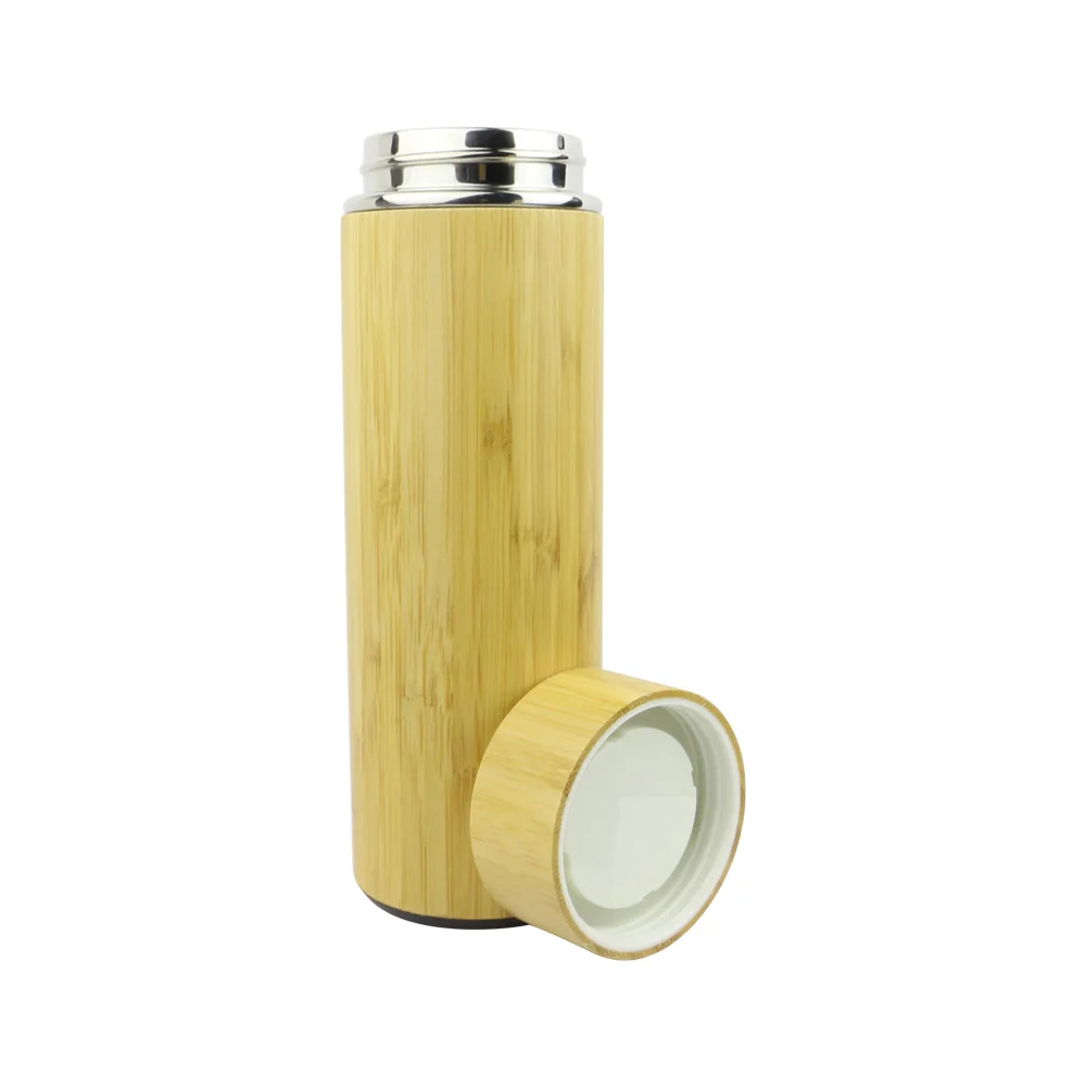 
Eco-friendly 400ml Vacuum Insulated Stainless Steel Travel Mug Bamboo Tea Tumbler Tea Infuser with Handle Lid 