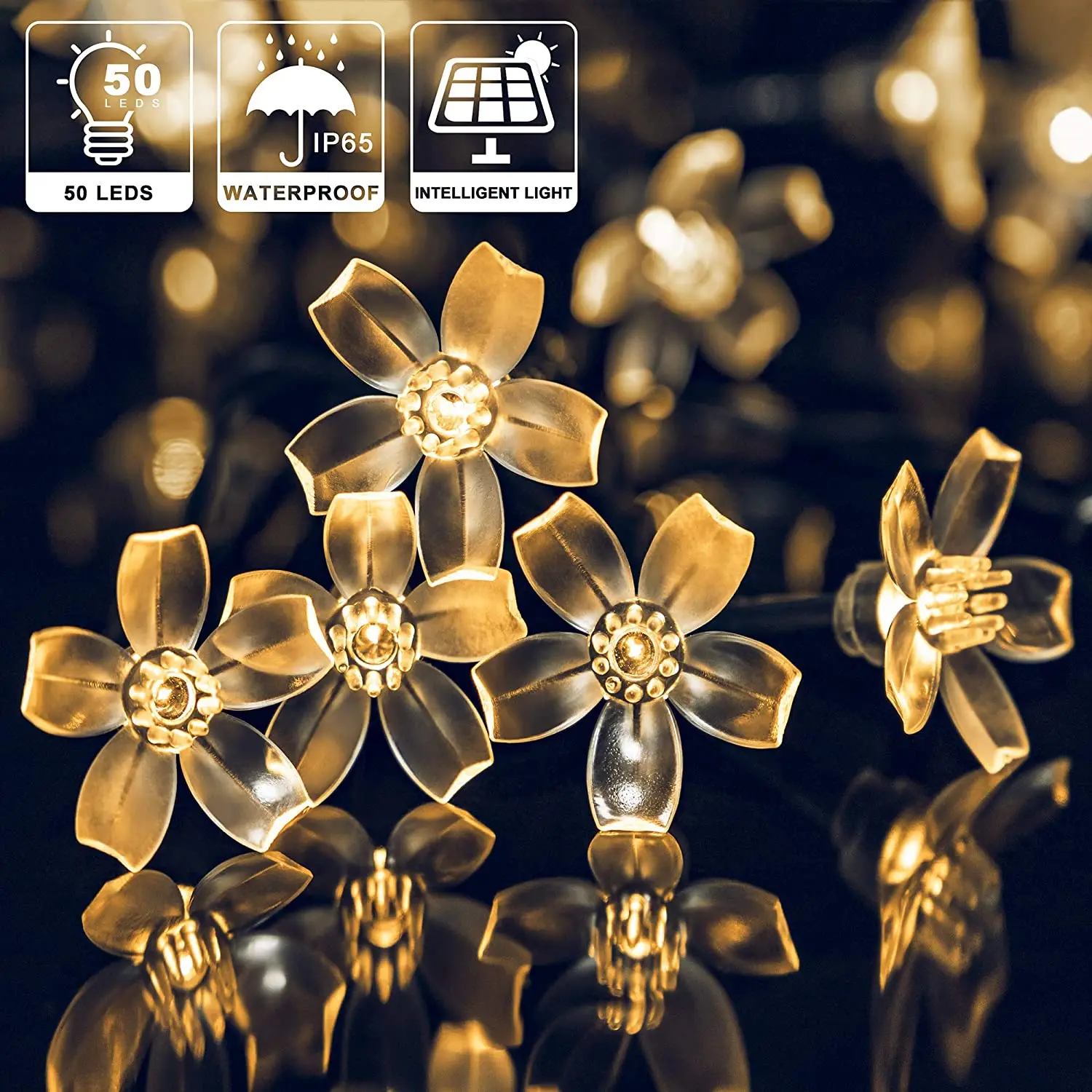 Indoor or Outdoor Solar Flower Led String Fairy Light 50 LED Outdoor Garden Patio Fairy String Light Christmas Garland Light