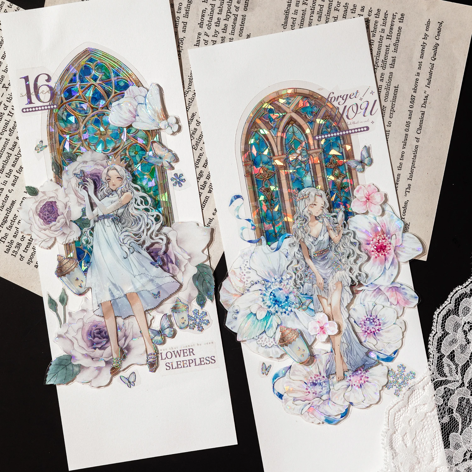 Mr. Paper 6 Design 10 Pcs / Set PET Moonlight Window Stickers Laser Vintage Crystal Decoration Stickers Pack for Diary Scrap