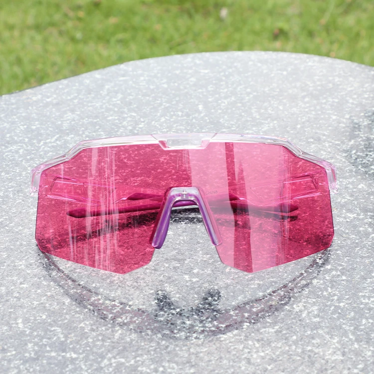 Unisex oversized cycling outdoor photochromic glasses uv400 outdoor road eyeweaer clear lens pink color changing bike sunglasses