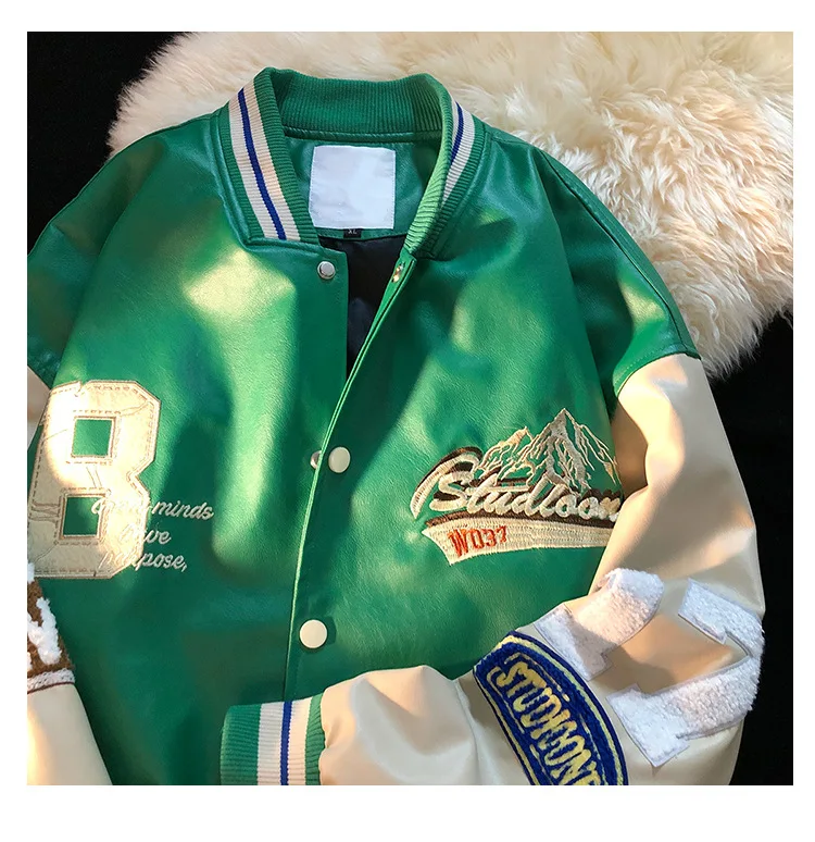 Cheap Custom Color Matching Baseball Jacket High Quality American Retro Pu Leather Embroidery Letterman Varsity Jacket