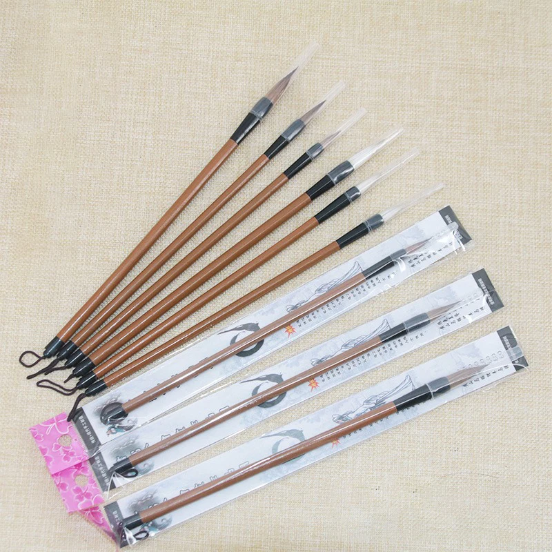 Chinese calligraphy supplies writing brush set wood handle and badger hair calligraphy brush