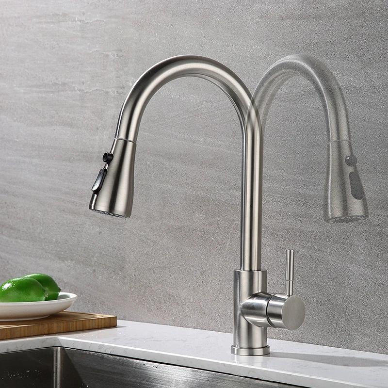 Two functions Single Hole Pull Out Spout Kitchen Sink Mixer Tap Mixer Tap Brushed Nickel Kitchen Faucet