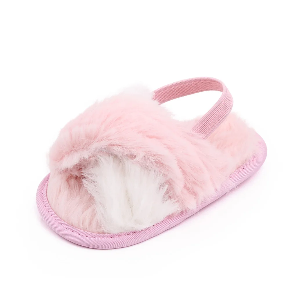 Babies Cross Band Soft Plush Fleece House Indoor or Outdoor Fur Kids Slippers