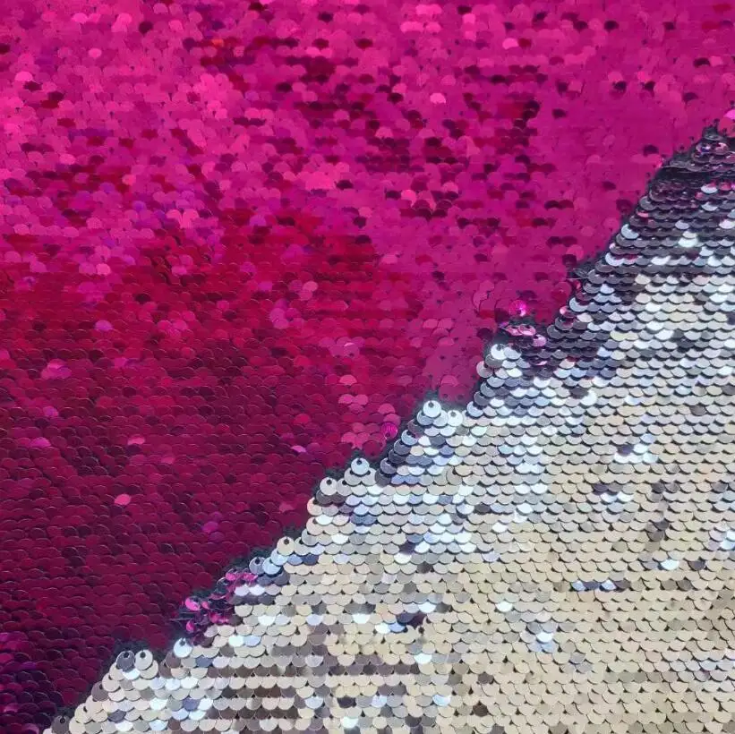  LOW MOQ 100% Polyester Fabric Embroidered Satin Double side color sequins spangle fabric for wedding
