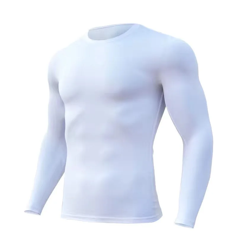 Fashion Popular Plain Long Sleeve Shirts For Men White T-Shirt Tight And Fast Drying Fitness Sports T-Shirt