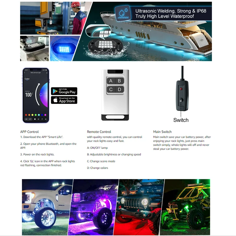 Оптовая продажа, RGB, окружающий свет, водонепроницаемый IP68, автомобильный комплект подсвечивания для внедорожника, грузовика, автомобиля, фонарей, 6 точек