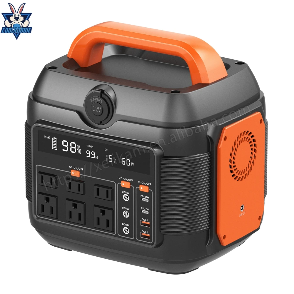 CoolRabbie 600W Outdoor Camping LED USB Solar Supply Lithium Battery Banks Charger Generator Portable Power Station