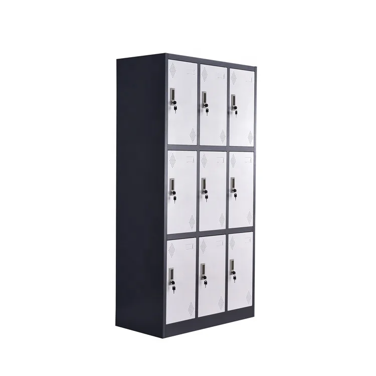 Office Lockable Metal Locker 9 Door Steel Floor Cabinet Storage with 9 Compartments