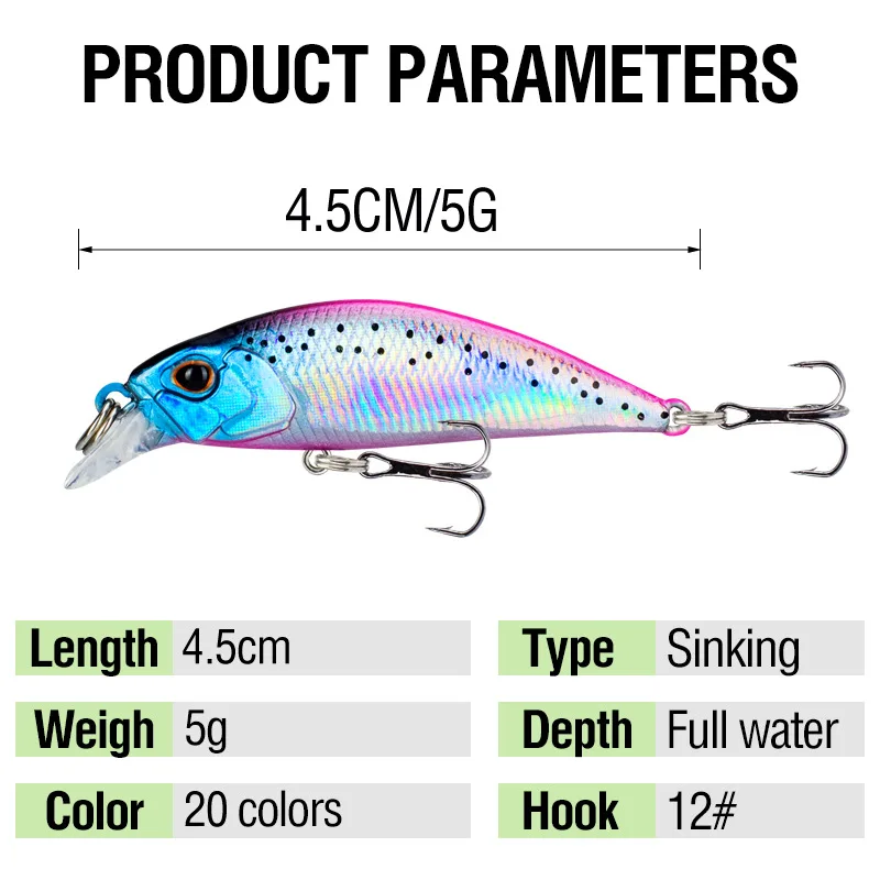 Jetshark Wholesale 4.5CM 5G Minnow Fish Lures Long Casting Saltwater sinking fishing lure