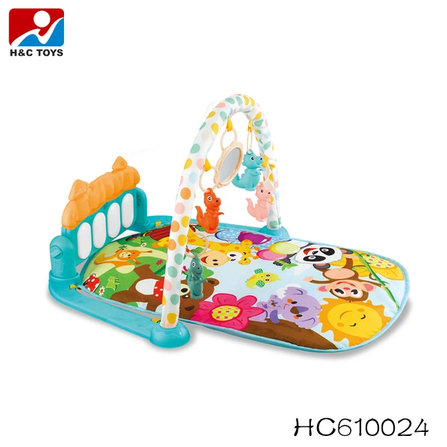 Kids pedal piano mat with music and light activity gym rack blanket play mat for baby child