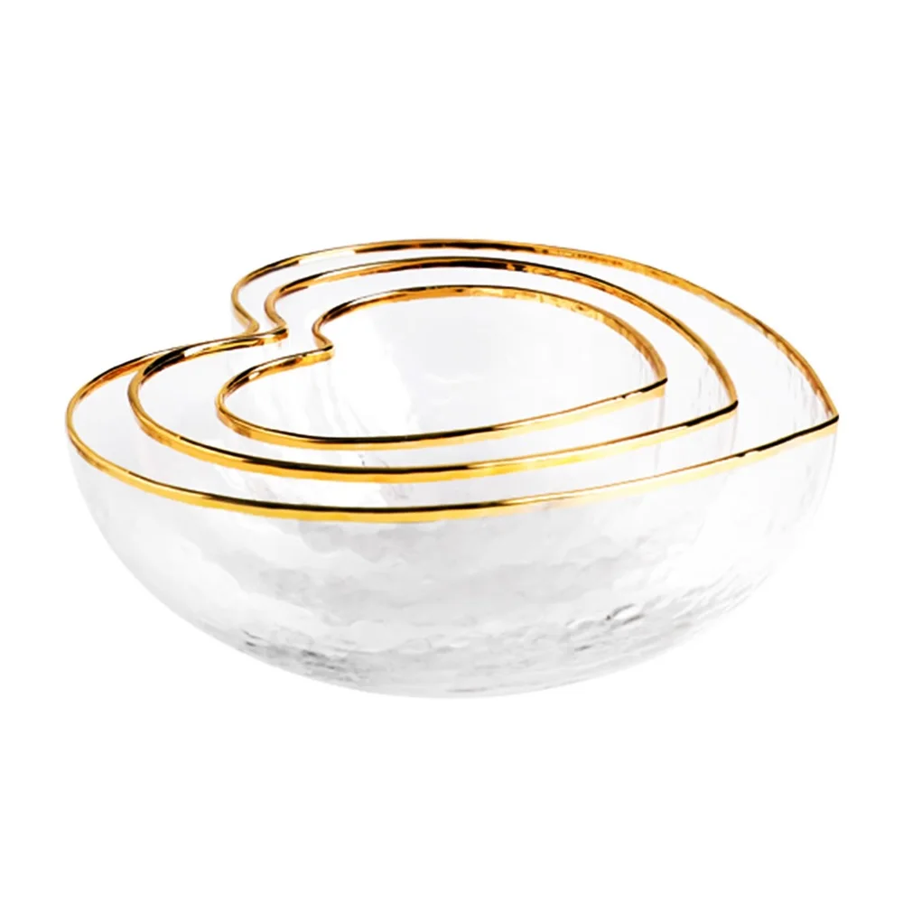 Glassware Gold Rim Love Shape Glass Salad Bowl Dinnerware