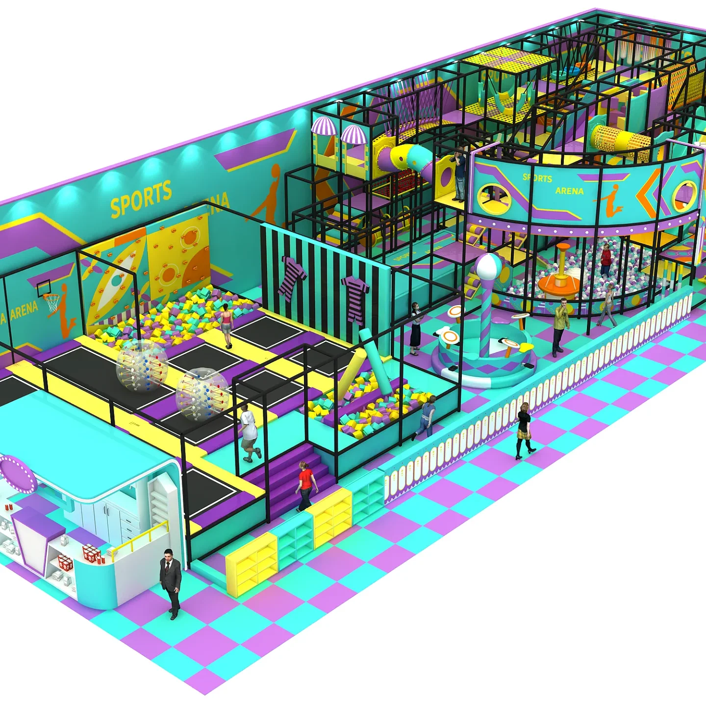 High-quality indoor playground themed as a maze park, featuring big slides, available for sale