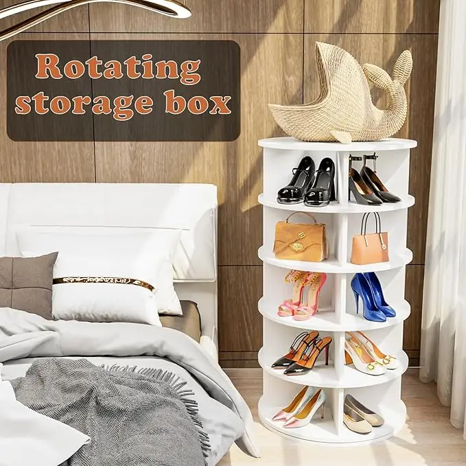 Customized Size shoe carousel 360 rotating shoe rack tower 5 tier storage cabinet rotating shoe racks