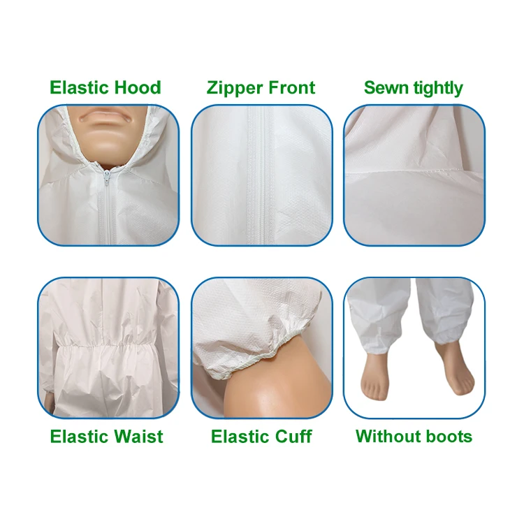 Hazmatsuit Waterproof Non Woven Ppekit White Medical Coverall Suit 14126