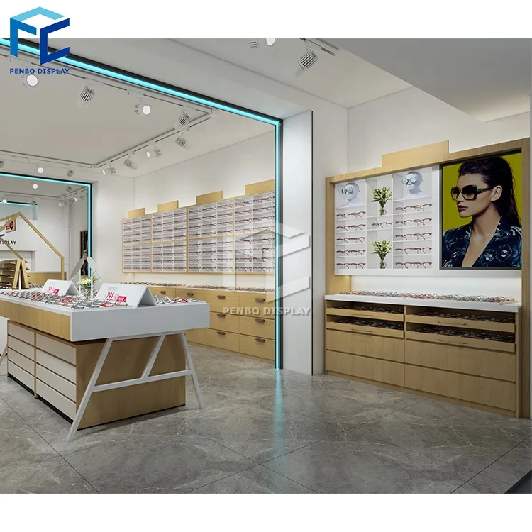 Fashion Optical Store Fixtures Decoration Custom Wooden Sunglasses Display Furniture Customized Eyewear Shop Interior Design