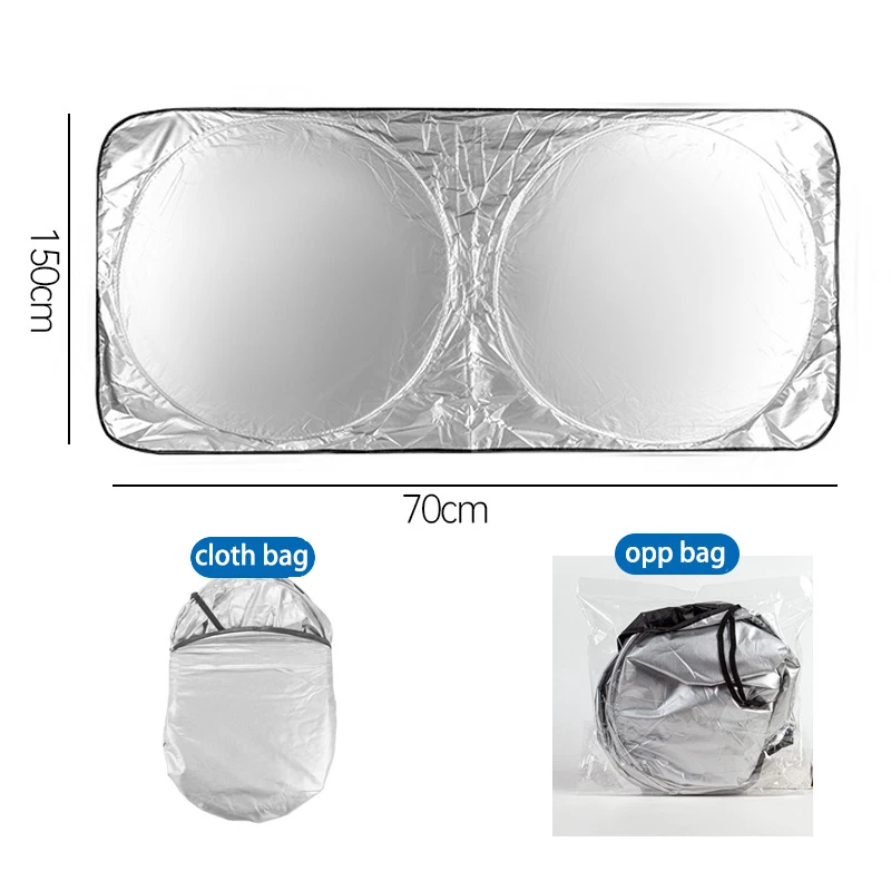 Hot Sale Silver Polyester Two Round Car Front Window Sunshade With Uv Rays And Sun Heat Protection Foldable Design