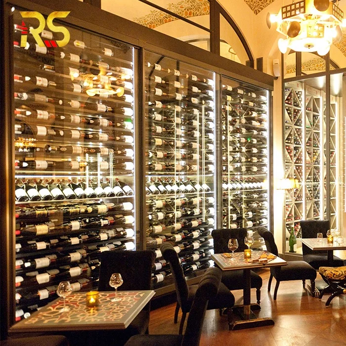 Home Stainless Steel Wine bar Cabinet Luxury Wine Storage Holder Decor Wine Display Cabinet with Light for Living Room