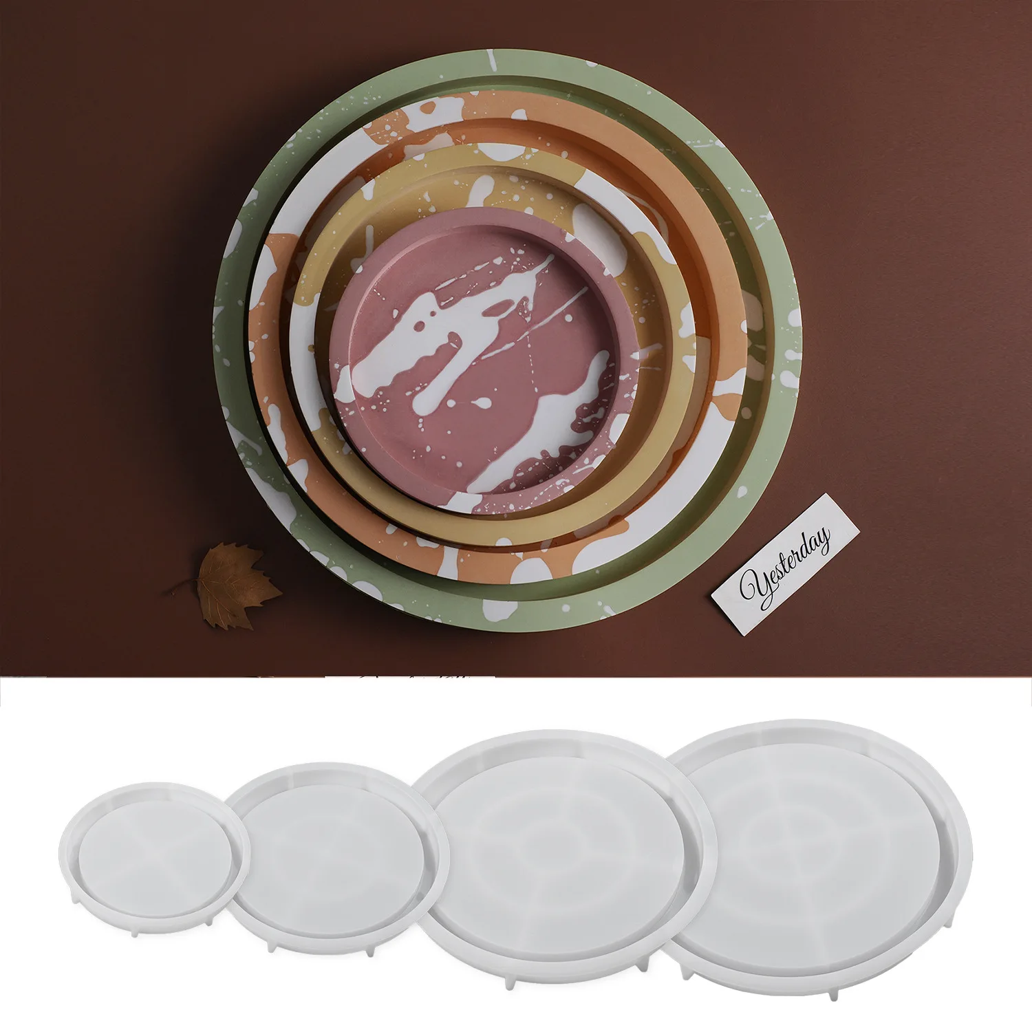 DIY adhesive plaster cement printing circular disc mold storage tray storage flower pot base silicone mold