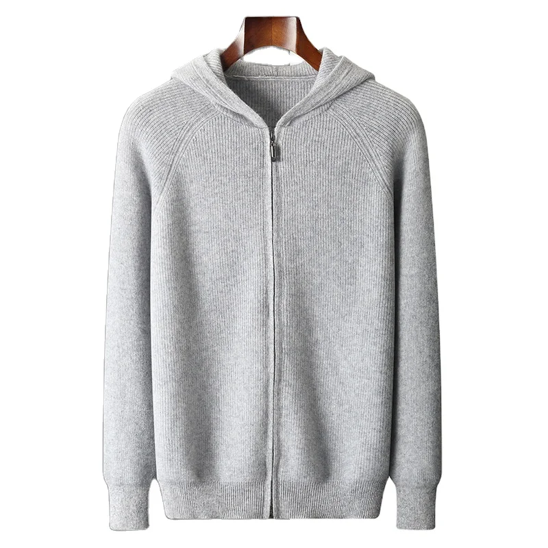 2023 wholesale italy design custom sweater top 100% mongolian pure cashmere knit cardigan zip hoodie for men