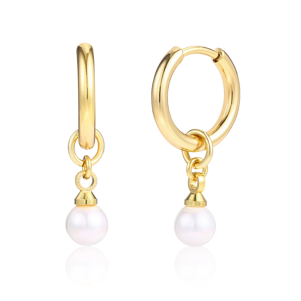 Custom geometric silver gold plated earrings stainless steel jewelry heart star stud hoop huggie freshwater pearl drop earring