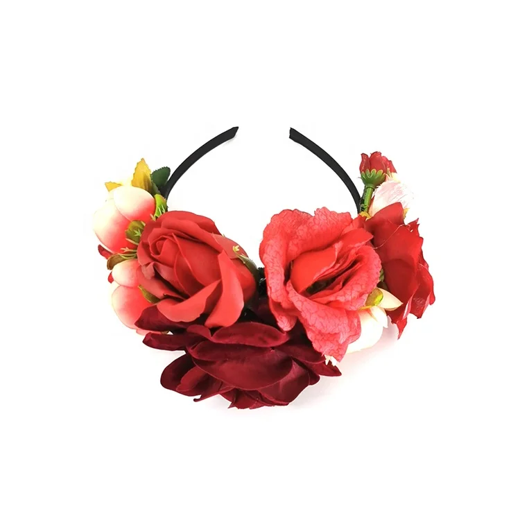 
Gorgeous Flower Headband Crown Women Wreath Hair Accessories Rose Red Dahlia Floral Headband Headpieces for Festival 