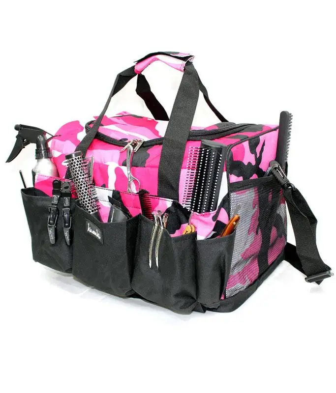 OEM Large pink camo travelling hairdressing kit bag hairdresser organizer bag customized hairdressers tool bag for barber shop