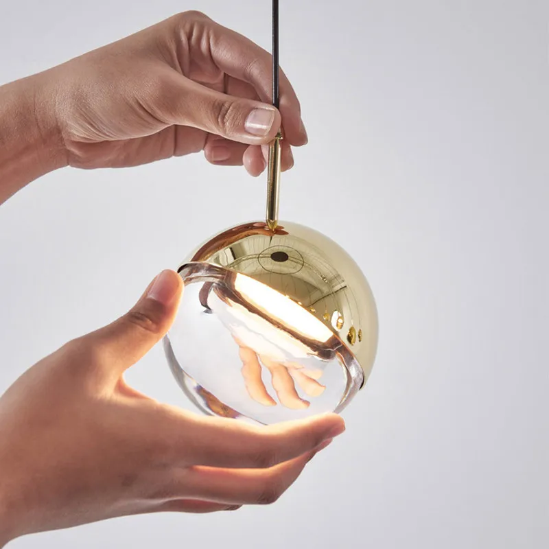 Zhongshan creative store shop small single rose gold metal round globe ball shape acrylic luminaire led chandelier pendant light