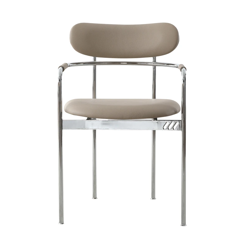 Metal Armchair Stainless Steel Upholstered Leather Luxury Home Furniture Restaurant Cafe Dining Chair