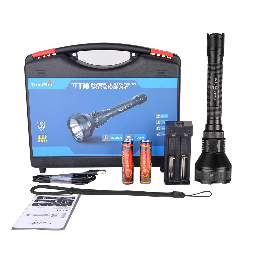 Super Bright Flash Light 2300Lm Led Torch Light Rechargeable Waterproof Trustfire T70 1000M Hunting Light Filter Flashlight