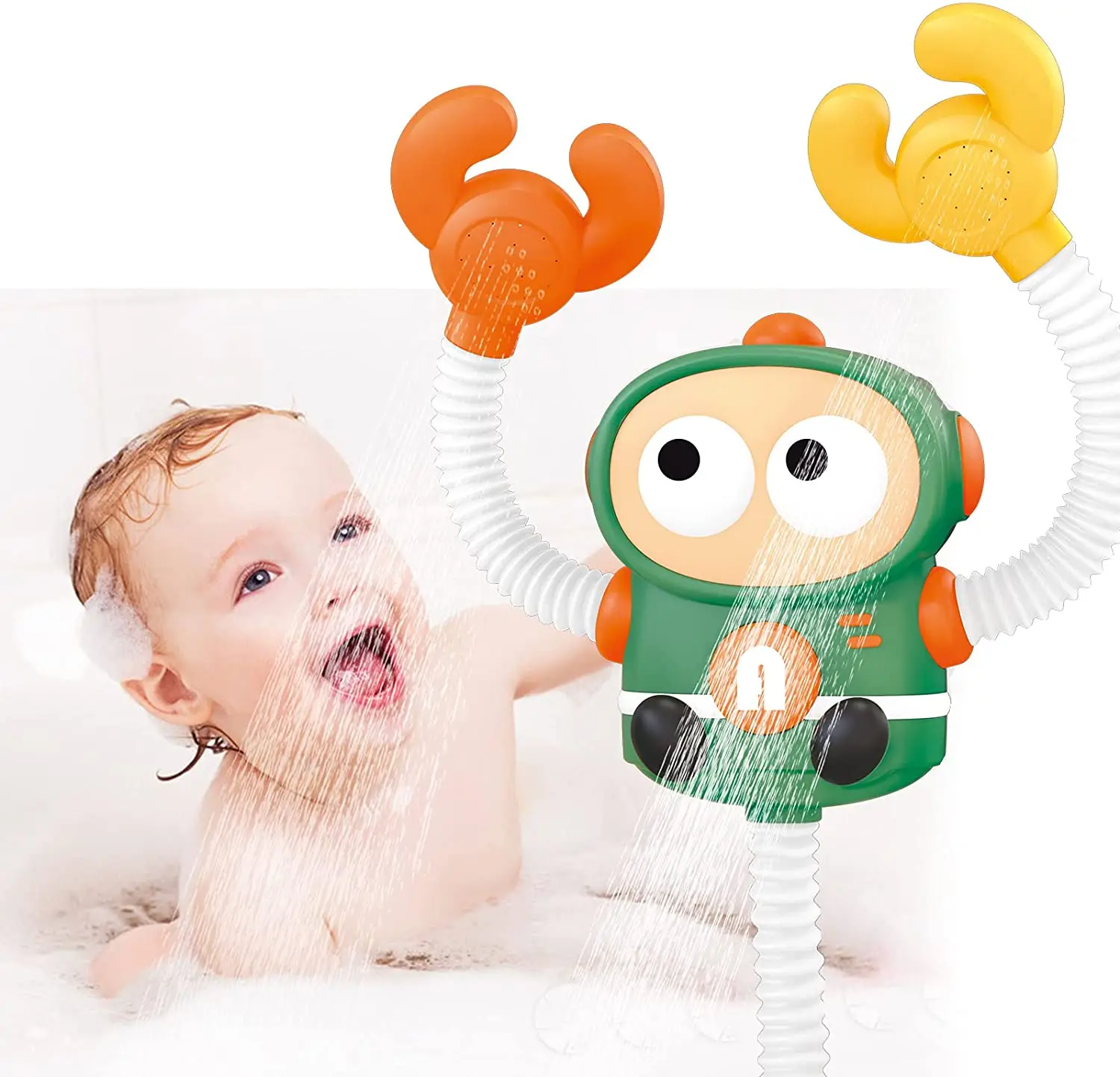 KSF Hot Double Head Sprinkler Electric Robot Shower Bath Toys Bathroom Using Cartoon Multi-functional Robot Bath Toys For Baby