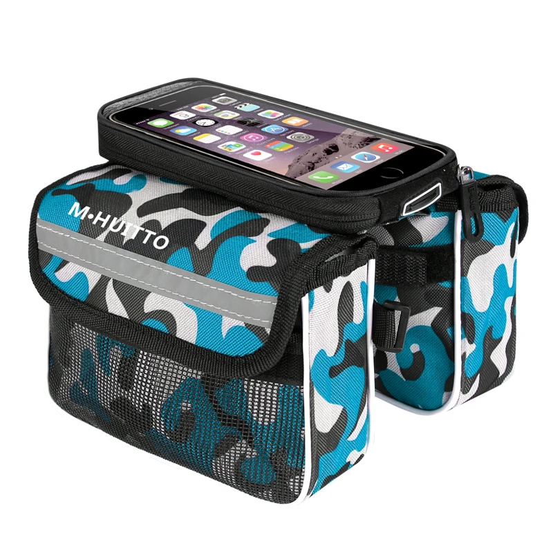 Bike Front Fork Bag Camouflage Pattern Multi-Function Touch Screen 5.8-Inch Large Capacity Storage Bag Bike Navigation Phone Bag